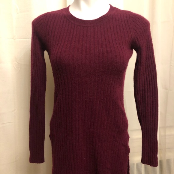 Burgundy Ribbed, side slit Cashmere Sweater - Picture 2 of 5